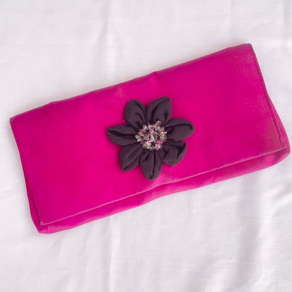vintage fuschia clutch summer bag with floral sequin embellishment